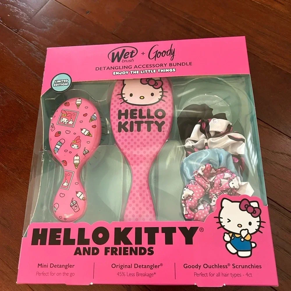 New HELLO KITTY Wet Hair Brush Detangling Accesory Bundle LIMITED EDITIO…